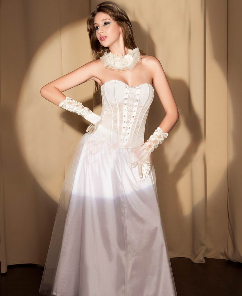 White floral print overbust corset